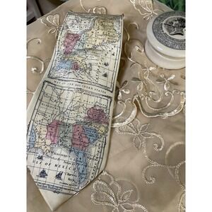 Museum Artifacts Men's Silk Tie Beige Woven Map Travel Print Standard Classic